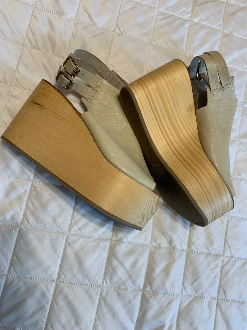 Urban Outfitters Cream Platform Wedge Sandals